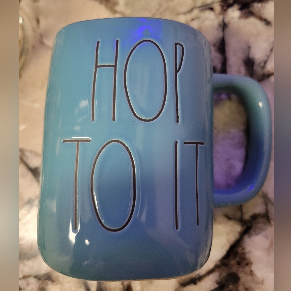 Rae Dunn "Hop To It" Blue Ceramic Mug